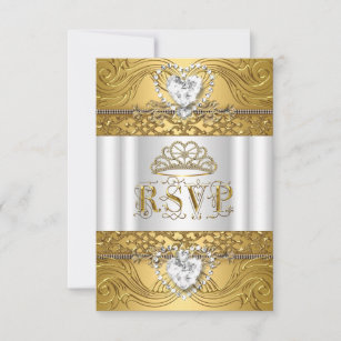 RSVP Reply Response White Gold Quinceanera