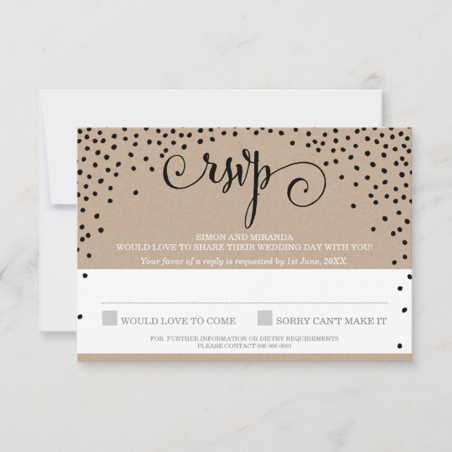 RSVP REPLY stylish rustic black confetti kraft (Front)