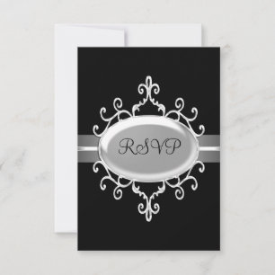 RSVP Response Card Black Silver Jewel