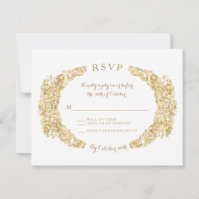 RSVP Response Card Engraved Floral Acanthus Leaf (Front)