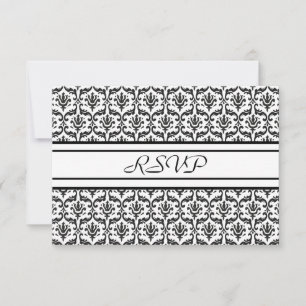 RSVP Response Card in Stylish Black & White Damask