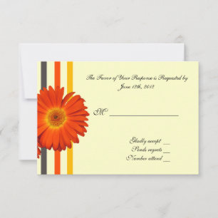 RSVP, response card, orange gerbera daisy flowers
