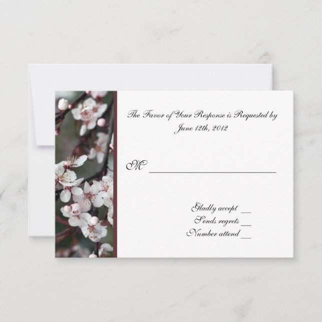 RSVP, response card, plum flowers (Front)