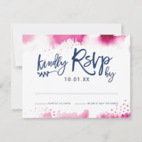 RSVP RESPONSE CARD stylish dark pink watercolor