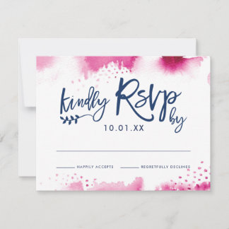 RSVP RESPONSE CARD stylish dark pink watercolor