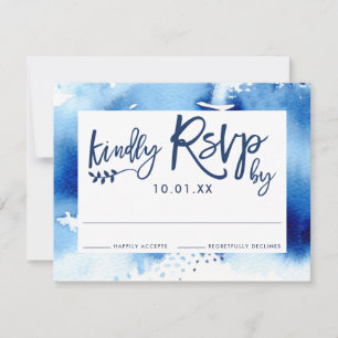 RSVP RESPONSE CARD stylish navy blue watercolor