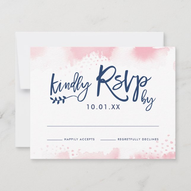 RSVP RESPONSE CARD stylish navy pink watercolor (Front)