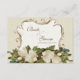 RSVP Response Card Vintage Magnolia Swirls Damask