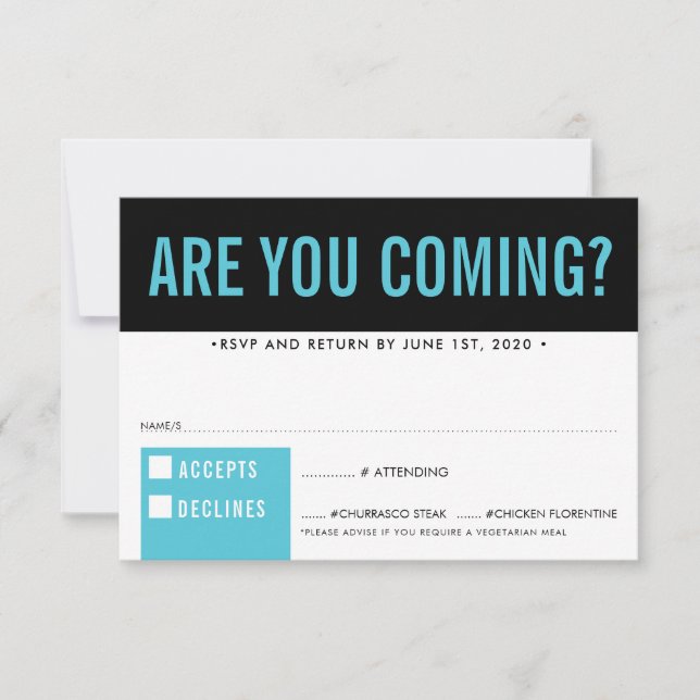 RSVP RESPONSE fun bold block black turquoise blue (Front)