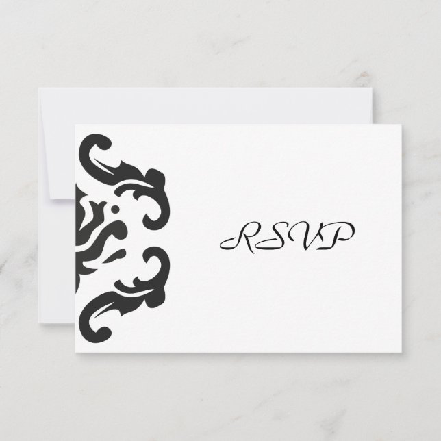 RSVP Response in Stylish Black & White Damask (Front)