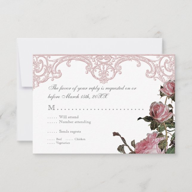 RSVP Response Invite Card - Trellis Rose Vintage (Front)