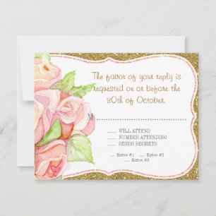 RSVP Response Menu Wedding Watercolor Rose Bouquet
