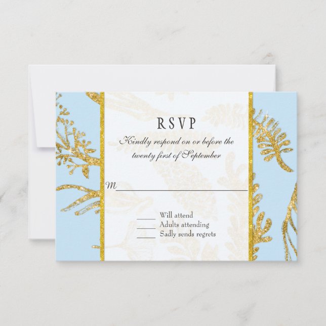 RSVP Response Modern Hand Drawn Leaf Leaves Gold (Front)