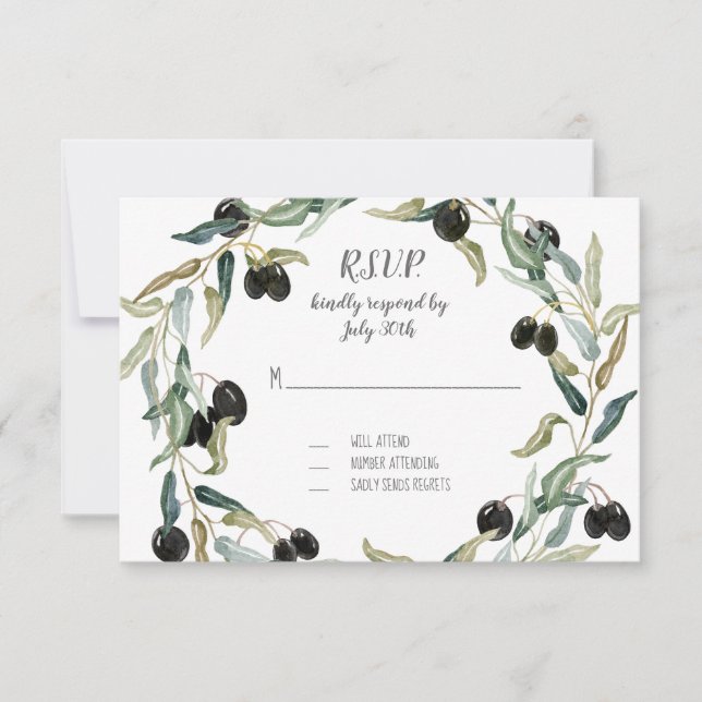 RSVP Response Olive Leaf Wreath Watercolor Artwork (Front)