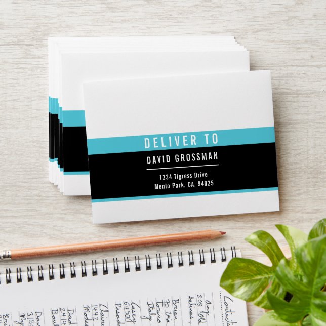 RSVP RETURN ADDRESS modern bold black turquoise Envelope (Stacked)