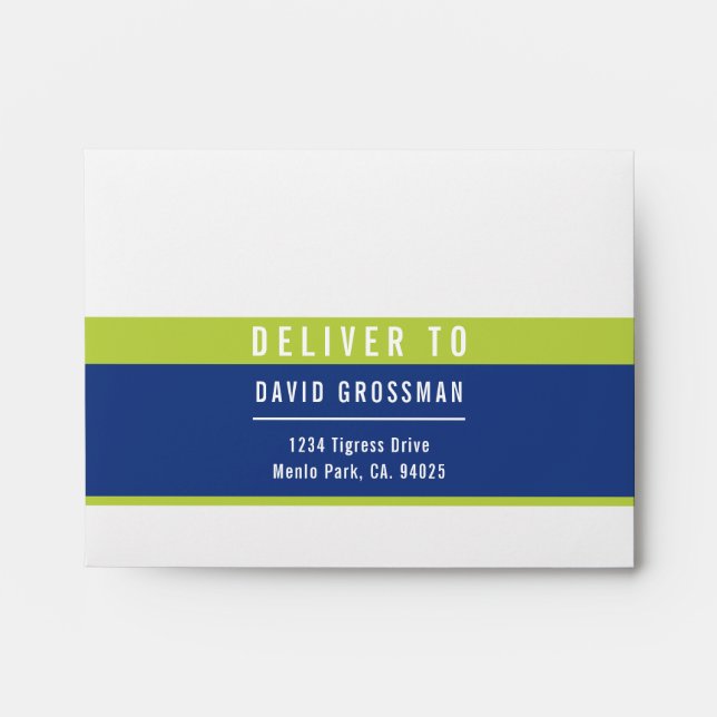 RSVP RETURN ADDRESS modern royal blue lime green  Envelope (Front)