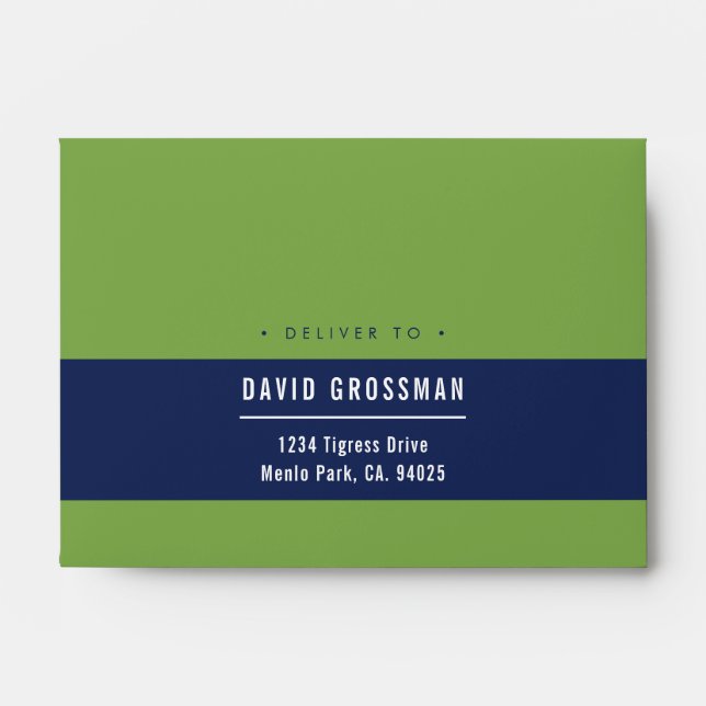 RSVP RETURN ADDRESS modern sporty navy green Envelope (Front)