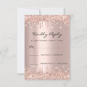 RSVP Rose Blush Drips Glitter Bridal Birthday Card
