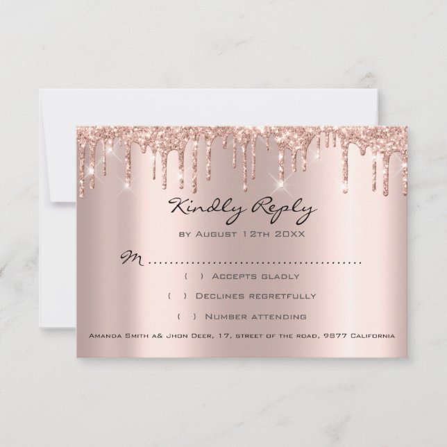 RSVP Rose Drips Glitter Bridal Shower Wedding (Front)