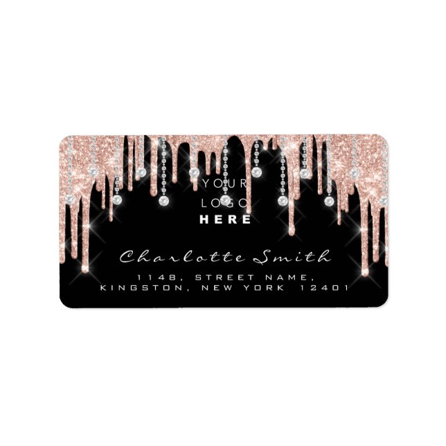 RSVP Rose Glitter Drips Diamond Logo Bidal Label (Front)