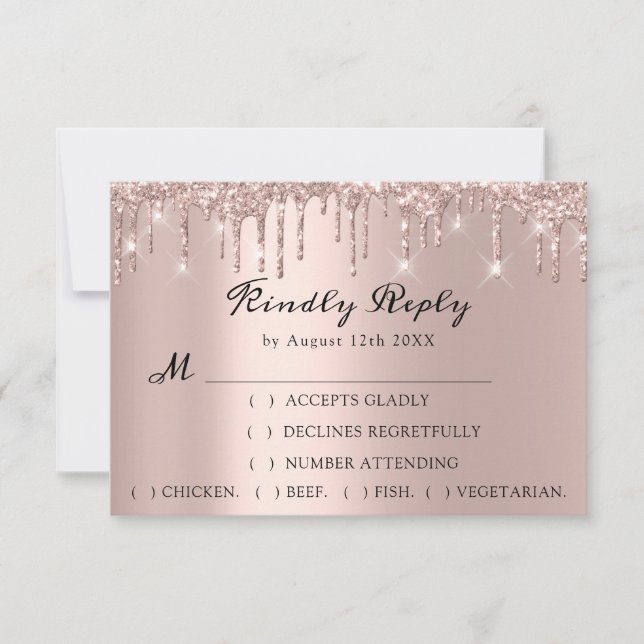 RSVP Rose Wedding Glitter Bridal Shower Drips Card (Front)
