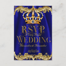 RSVP Royal Blue Navy Wedding Gold Crown