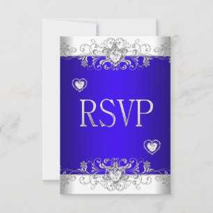 RSVP Royal blue Wedding White Diamond Hearts Card