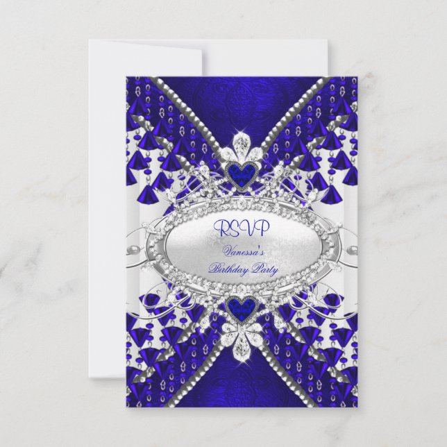 RSVP Royal Blue White Heart Diamond Card (Front)