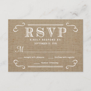 RSVP Rustic Burlap Tan and White Wedding Reply Card