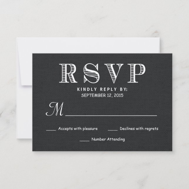 RSVP Rustic Burlap Wedding Reply - Black Card (Front)