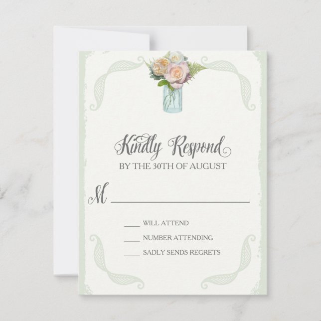 RSVP Rustic Mason Jar Roses Script Typography (Front)