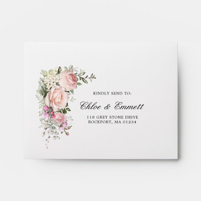RSVP - Rustic Pink Rose Floral Address Envelope (Front)