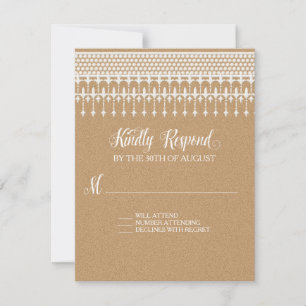 RSVP Rustic Vintage Lace Kraft Script Typography Card