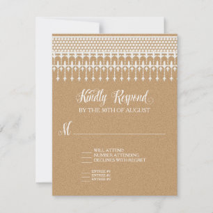 RSVP Rustic Vintage Lace Kraft Script Typography Card