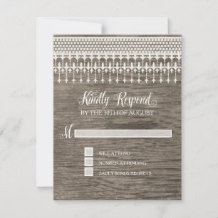 RSVP Rustic Vintage Lace Wooden Script Typography Card