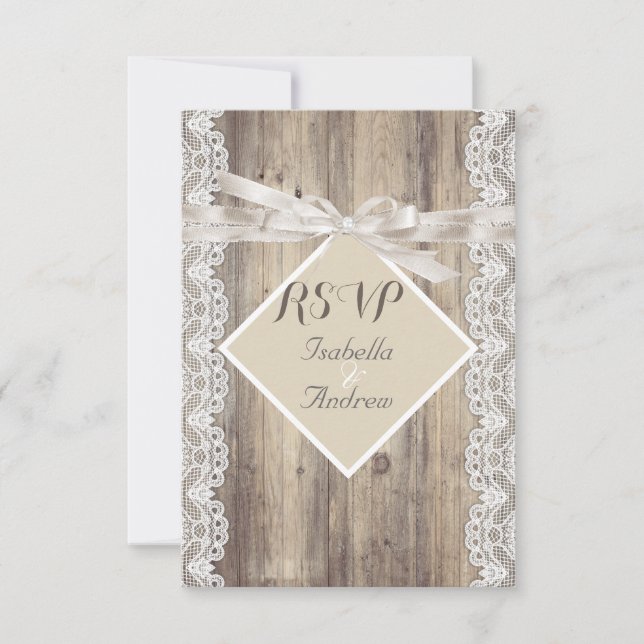 RSVP Rustic Wedding Beige White Lace Wood (Front)