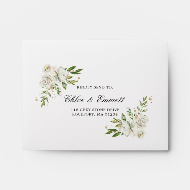 RSVP - Rustic White Rose Floral Address Envelope (Front)