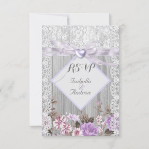 RSVP Rustic Wood Floral Wedding Lavender Lace Invitation