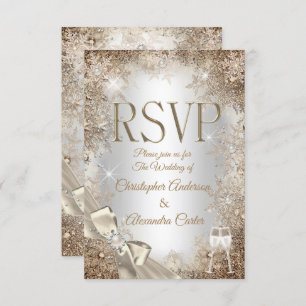 RSVP Silver Beige Cream Pearl Bow Snowflake 2 Invitation