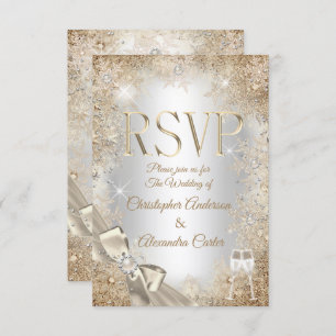 RSVP Silver Beige Cream Pearl Bow Snowflake Invitation