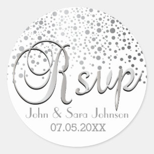 RSVP   Silver Confetti Dots   Personalise Classic Round Sticker