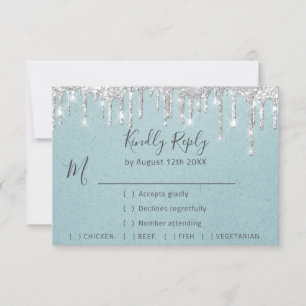 RSVP Silver Grey Drips Wedding Event Aqua Blue Card