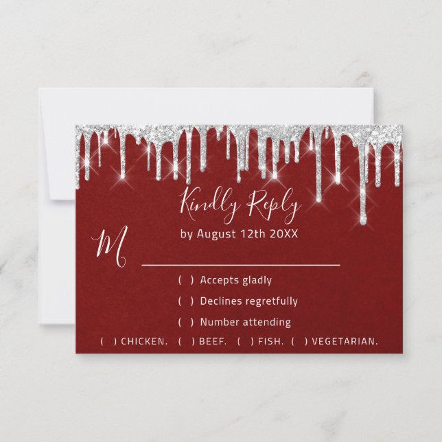 RSVP Silver Grey Drips Wedding Event Red (Front)