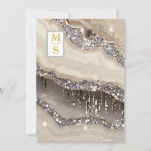 *~ RSVP SILVER IVORY QR Initials AR66 Wedding Invitation