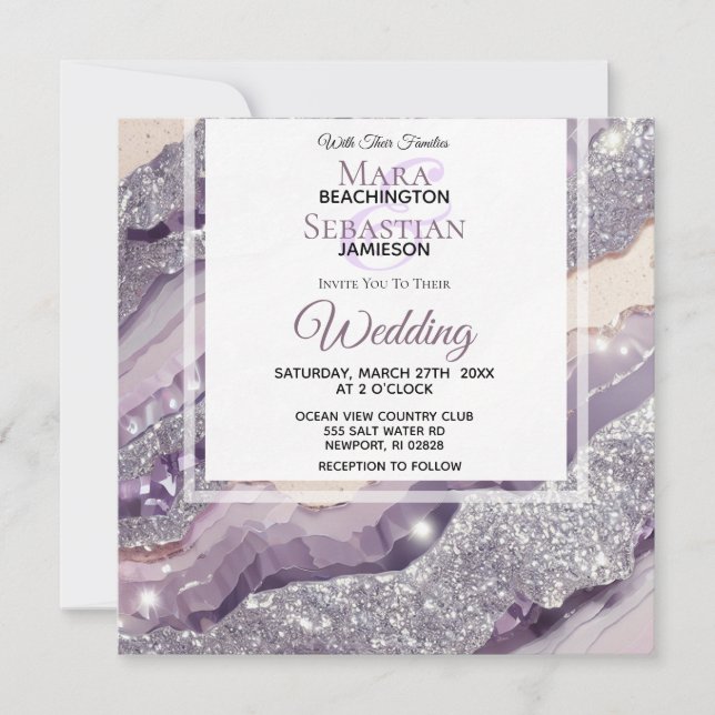 *~*  RSVP SILVER LAVENDER QR AGATE AR66 Wedding Invitation (Front)