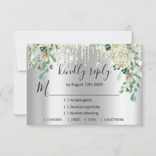RSVP Silver Wedding Glitter Bridal Mint Gree Drips Card