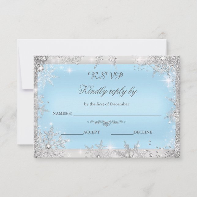 Rsvp Silver Winter Wonderland Blue Thank You Card (Front)
