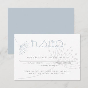 RSVP   Simple Charcoal Grey Dusty Blue  Flower Invitation