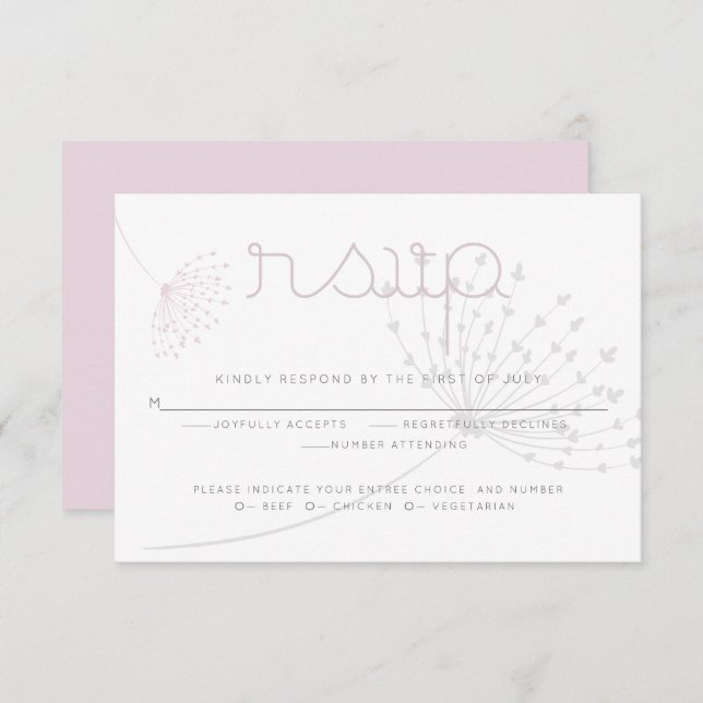 RSVP | Simple Charcoal Grey Pale Pink Flower Invitation (Front/Back)