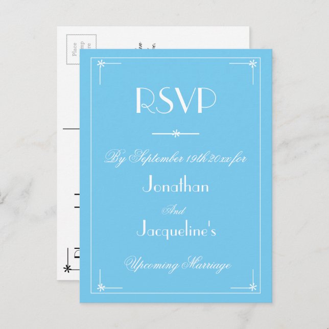 RSVP Simple Modern Aqua Blue Wedding RSVP  Invitation Postcard (Front/Back)